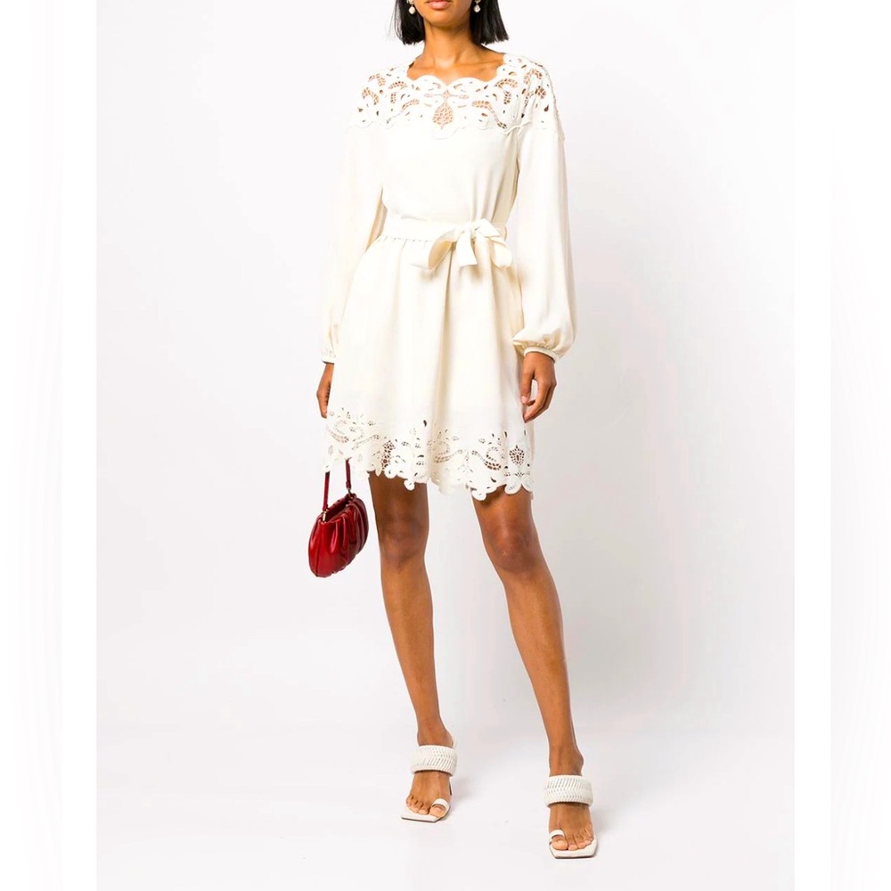 NWT🆕#172-Jonathan Simkhai, Avra paisley-embroidered trim belted mini dress S 6